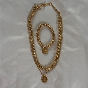 Talbots Layered Gold Beaded Necklace and Bracelet Set